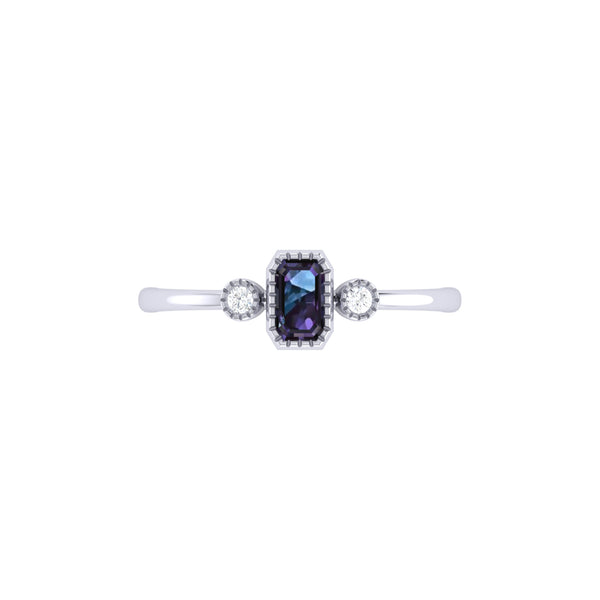 LuvMyJewelry Emerald Cut Alexandrite & Diamond Birthstone Ring In 14K White Gold