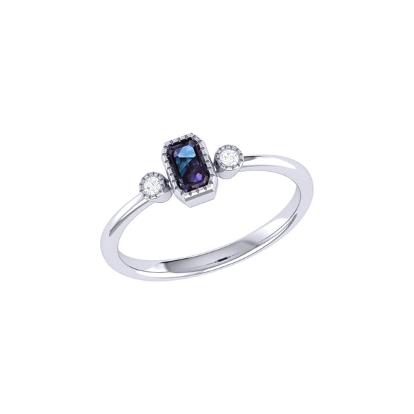 LuvMyJewelry Emerald Cut Alexandrite & Diamond Birthstone Ring In 14K White Gold