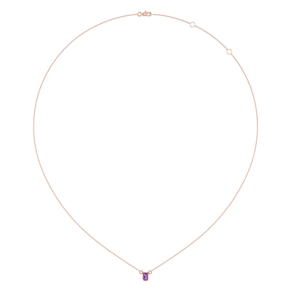 LuvMyJewelry Emerald Cut Amethyst & Diamond Birthstone Necklace In 14K Rose Gold