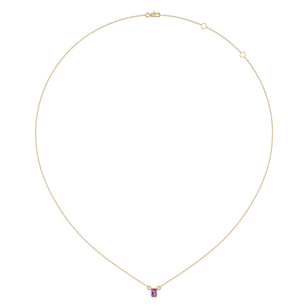 LuvMyJewelry Emerald Cut Amethyst & Diamond Birthstone Necklace In 14K Yellow Gold