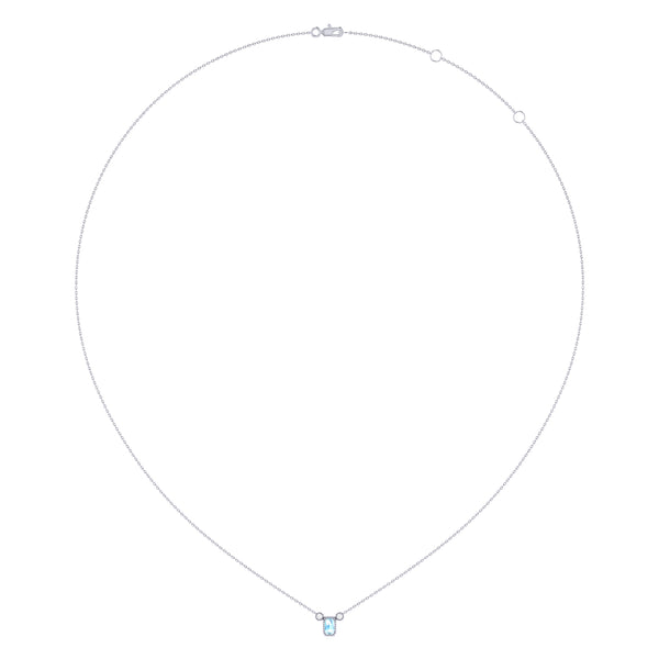 LuvMyJewelry Emerald Cut Aquamarine & Diamond Birthstone Necklace In 14K White Gold