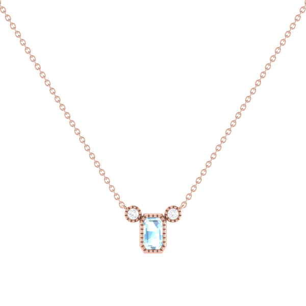 LuvMyJewelry Emerald Cut Aquamarine & Diamond Birthstone Necklace In 14K Rose Gold