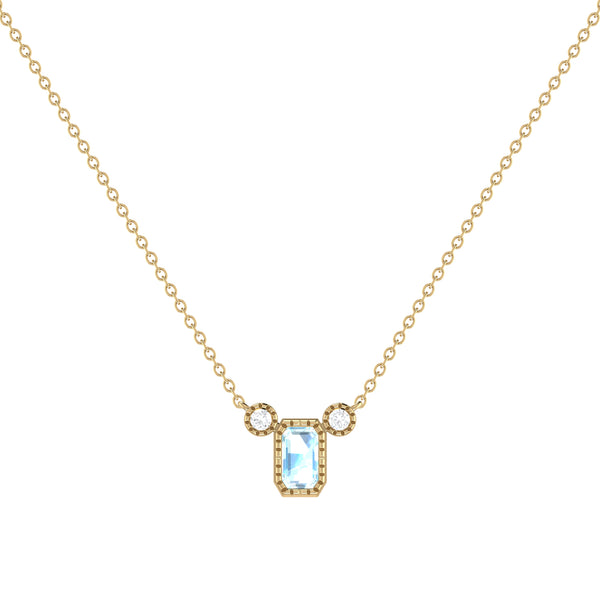 LuvMyJewelry Emerald Cut Aquamarine & Diamond Birthstone Necklace In 14K Yellow Gold