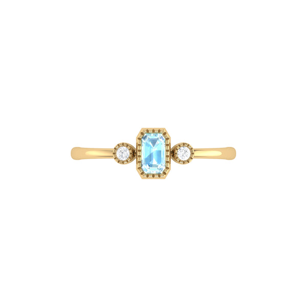LuvMyJewelry Emerald Cut Aquamarine & Diamond Birthstone Ring In 14K Yellow Gold
