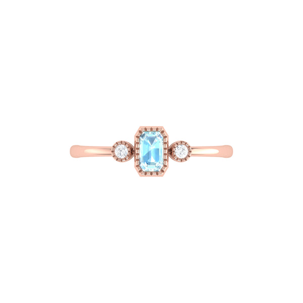 LuvMyJewelry Emerald Cut Aquamarine & Diamond Birthstone Ring In 14K Rose Gold