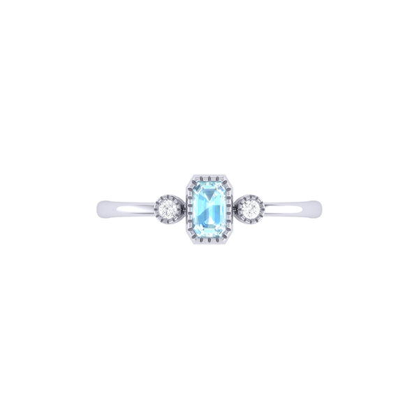 LuvMyJewelry Emerald Cut Aquamarine & Diamond Birthstone Ring In 14K White Gold