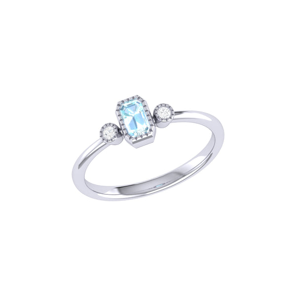 LuvMyJewelry Emerald Cut Aquamarine & Diamond Birthstone Ring In 14K White Gold