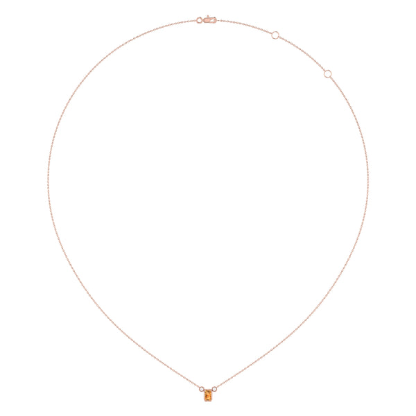 LuvMyJewelry Emerald Cut Citrine & Diamond Birthstone Necklace In 14K Rose Gold