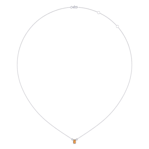 LuvMyJewelry Emerald Cut Citrine & Diamond Birthstone Necklace In 14K White Gold