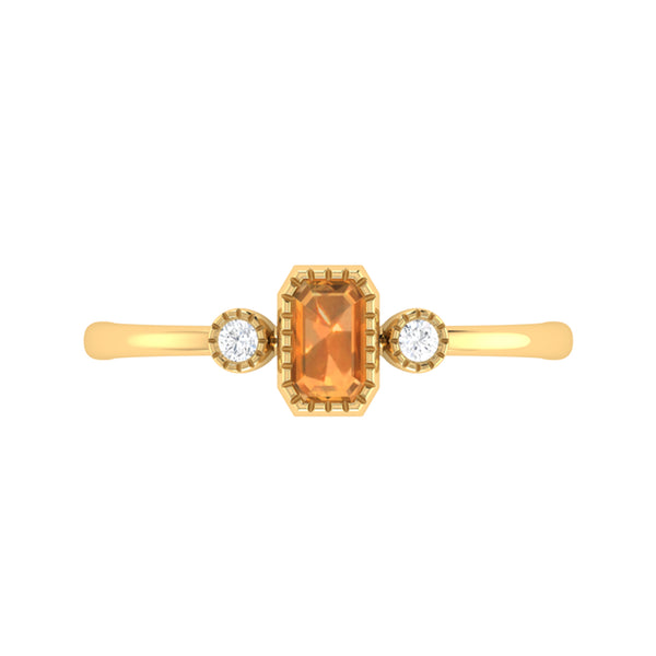 LuvMyJewelry Emerald Cut Citrine & Diamond Birthstone Ring In 14K Yellow Gold