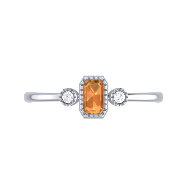 LuvMyJewelry Emerald Cut Citrine & Diamond Birthstone Ring In 14K White Gold