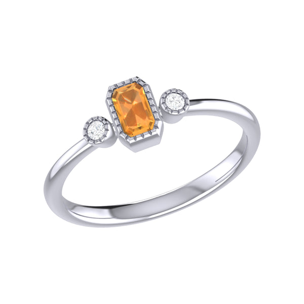 LuvMyJewelry Emerald Cut Citrine & Diamond Birthstone Ring In 14K White Gold