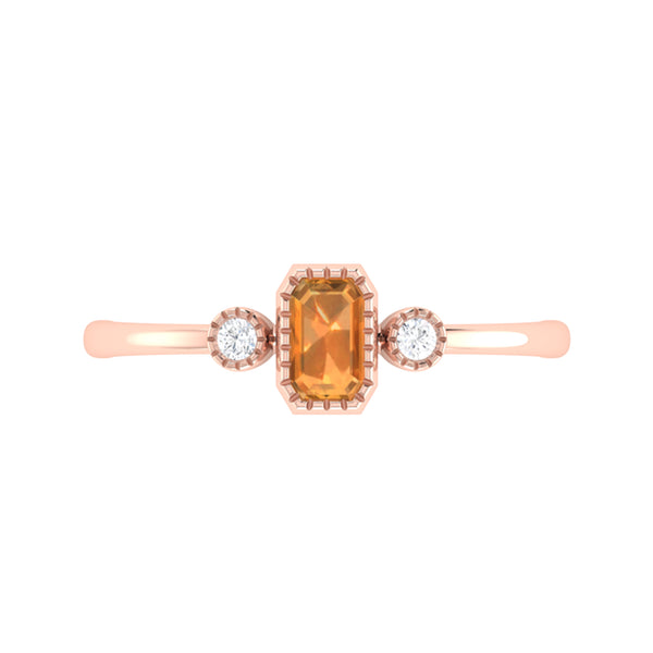 LuvMyJewelry Emerald Cut Citrine & Diamond Birthstone Ring In 14K Rose Gold