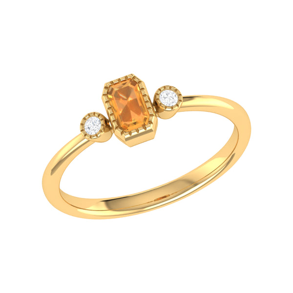 LuvMyJewelry Emerald Cut Citrine & Diamond Birthstone Ring In 14K Yellow Gold