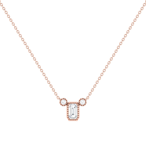 LuvMyJewelry Emerald Cut Diamond Birthstone Necklace In 14K Rose Gold