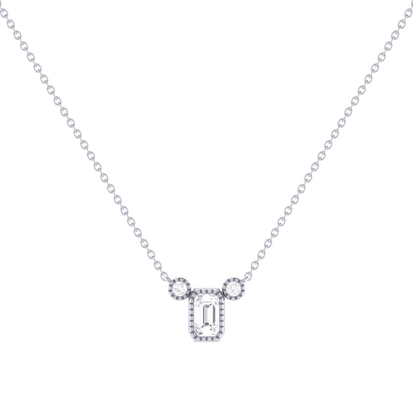 LuvMyJewelry Emerald Cut Diamond Birthstone Necklace In 14K White Gold