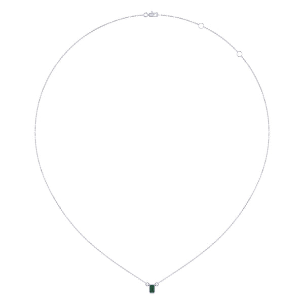 LuvMyJewelry Emerald Cut Emerald & Diamond Birthstone Necklace In 14K White Gold