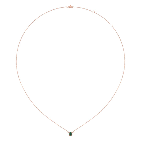 LuvMyJewelry Emerald Cut Emerald & Diamond Birthstone Necklace In 14K Rose Gold