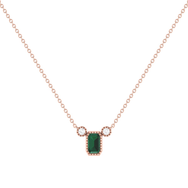 LuvMyJewelry Emerald Cut Emerald & Diamond Birthstone Necklace In 14K Rose Gold