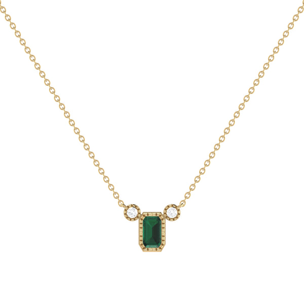 LuvMyJewelry Emerald Cut Emerald & Diamond Birthstone Necklace In 14K Yellow Gold