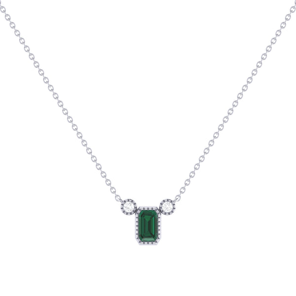 LuvMyJewelry Emerald Cut Emerald & Diamond Birthstone Necklace In 14K White Gold