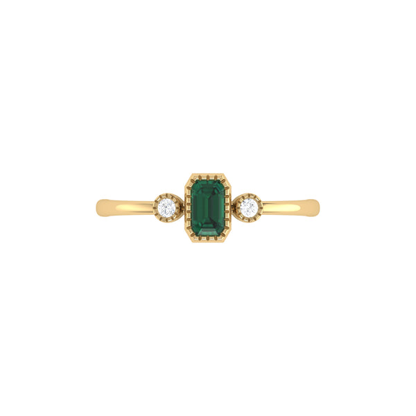 LuvMyJewelry Emerald Cut Emerald & Diamond Birthstone Ring In 14K Yellow Gold