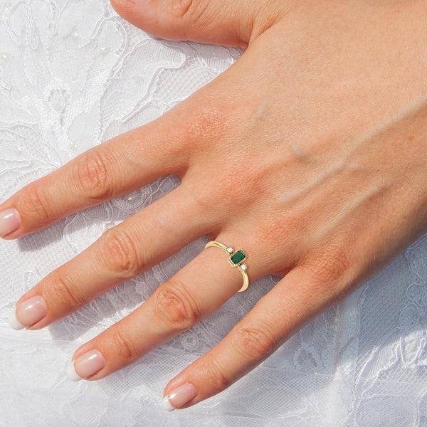 LuvMyJewelry Emerald Cut Emerald & Diamond Birthstone Ring In 14K Yellow Gold