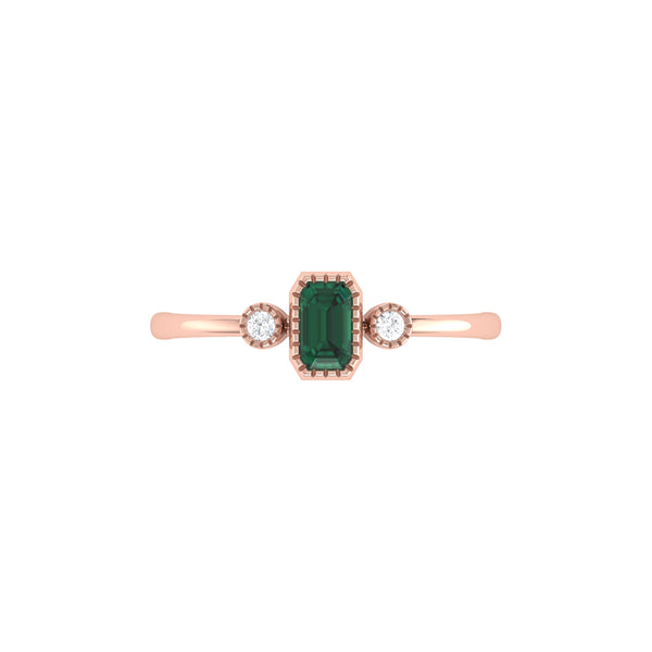 LuvMyJewelry Emerald Cut Emerald & Diamond Birthstone Ring In 14K Rose Gold