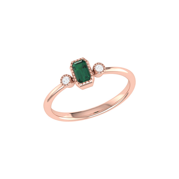 LuvMyJewelry Emerald Cut Emerald & Diamond Birthstone Ring In 14K Rose Gold