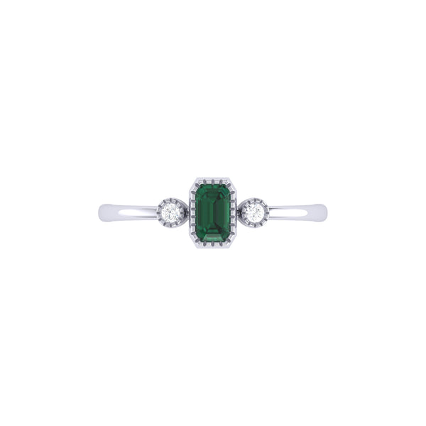 LuvMyJewelry Emerald Cut Emerald & Diamond Birthstone Ring In 14K White Gold