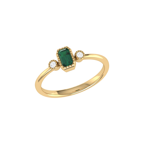 LuvMyJewelry Emerald Cut Emerald & Diamond Birthstone Ring In 14K Yellow Gold