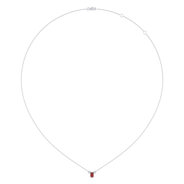 LuvMyJewelry Emerald Cut Garnet & Diamond Birthstone Necklace In 14K White Gold