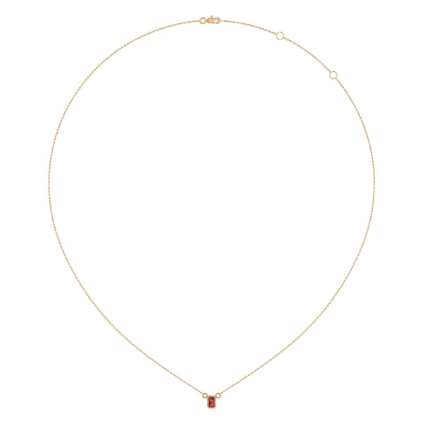 LuvMyJewelry Emerald Cut Garnet & Diamond Birthstone Necklace In 14K Yellow Gold