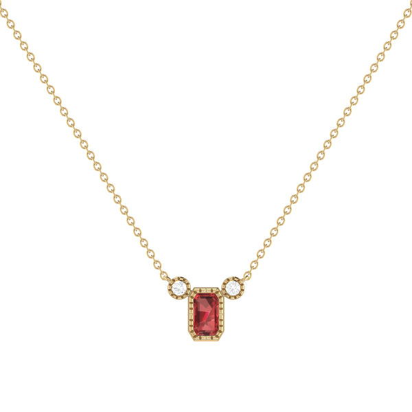 LuvMyJewelry Emerald Cut Garnet & Diamond Birthstone Necklace In 14K Yellow Gold