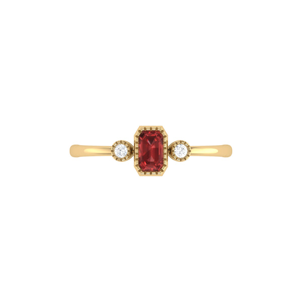 LuvMyJewelry Emerald Cut Garnet & Diamond Birthstone Ring In 14K Yellow Gold