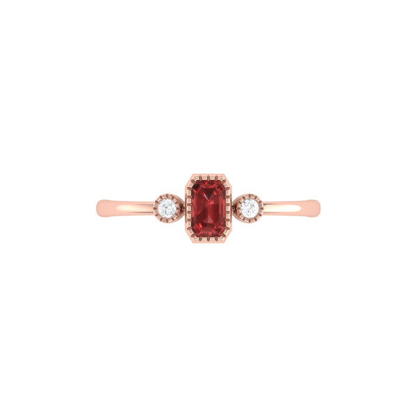 LuvMyJewelry Emerald Cut Garnet & Diamond Birthstone Ring In 14K Rose Gold