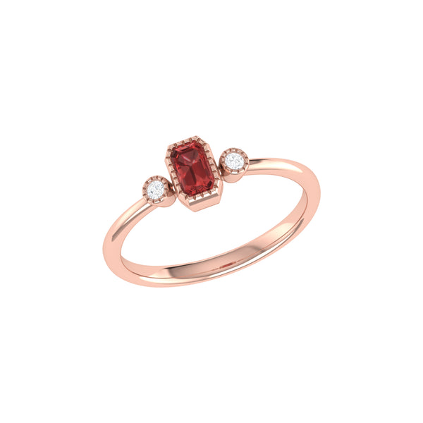LuvMyJewelry Emerald Cut Garnet & Diamond Birthstone Ring In 14K Rose Gold