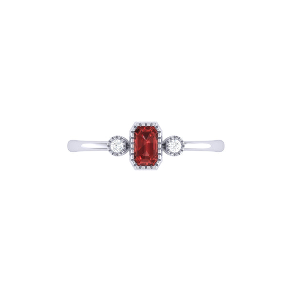 LuvMyJewelry Emerald Cut Garnet & Diamond Birthstone Ring In 14K White Gold