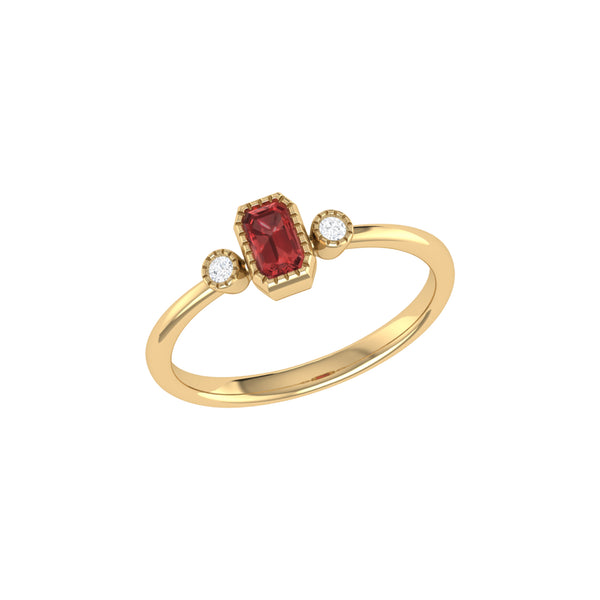 LuvMyJewelry Emerald Cut Garnet & Diamond Birthstone Ring In 14K Yellow Gold