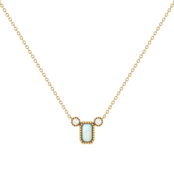 LuvMyJewelry Emerald Cut Opal & Diamond Birthstone Necklace In 14K Yellow Gold