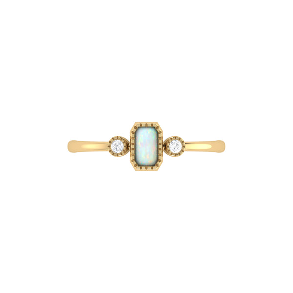 LuvMyJewelry Emerald Cut Opal & Diamond Birthstone Ring In 14K Yellow Gold