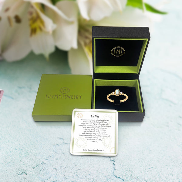 LuvMyJewelry Emerald Cut Opal & Diamond Birthstone Ring In 14K Yellow Gold