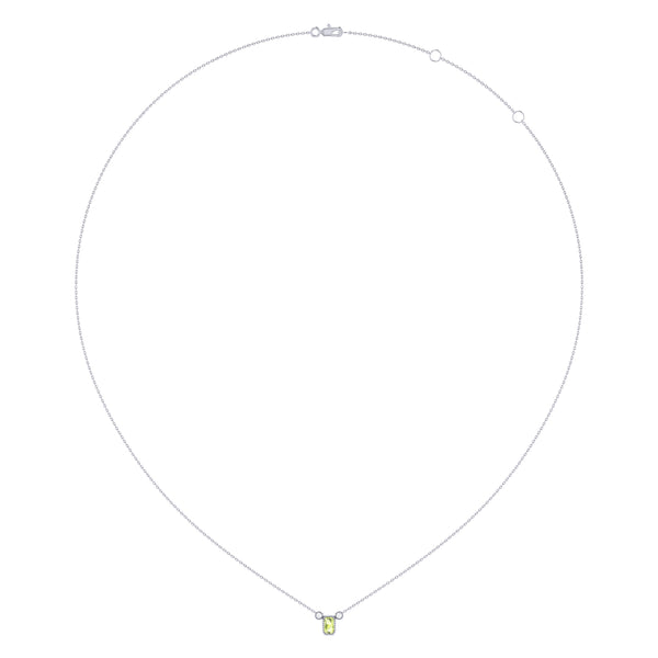 LuvMyJewelry Emerald Cut Peridot & Diamond Birthstone Necklace In 14K White Gold