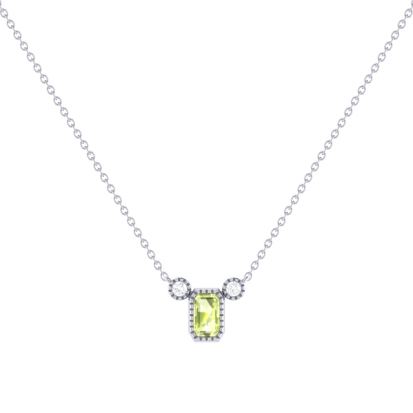 LuvMyJewelry Emerald Cut Peridot & Diamond Birthstone Necklace In 14K White Gold