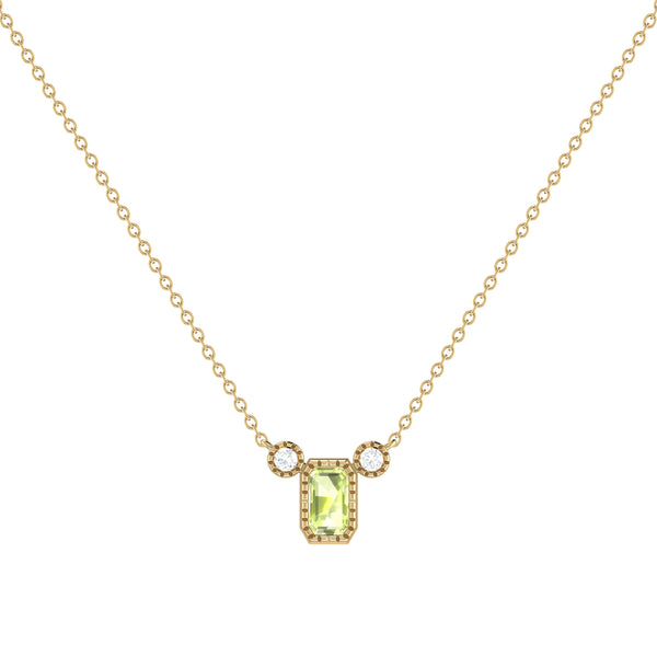 LuvMyJewelry Emerald Cut Peridot & Diamond Birthstone Necklace In 14K Yellow Gold