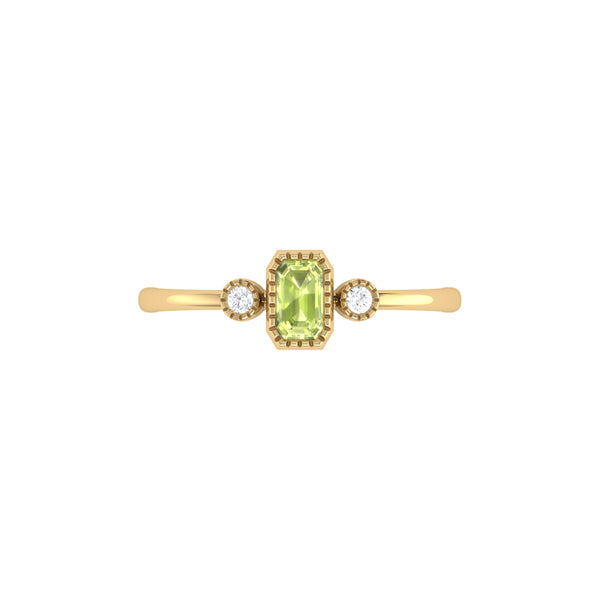 LuvMyJewelry Emerald Cut Peridot & Diamond Birthstone Ring In 14K Yellow Gold