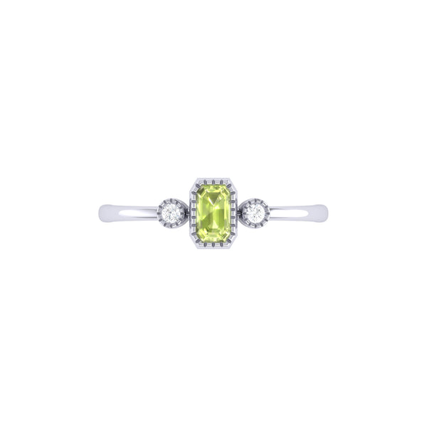 LuvMyJewelry Emerald Cut Peridot & Diamond Birthstone Ring In 14K White Gold