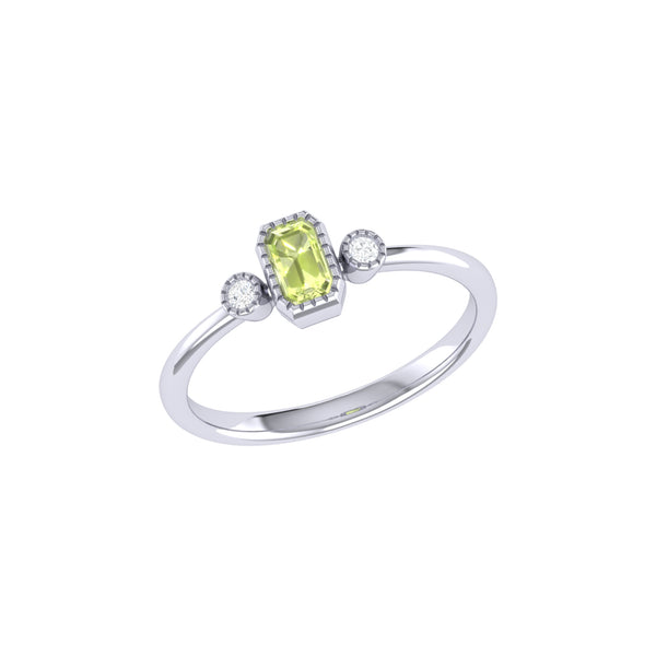 LuvMyJewelry Emerald Cut Peridot & Diamond Birthstone Ring In 14K White Gold
