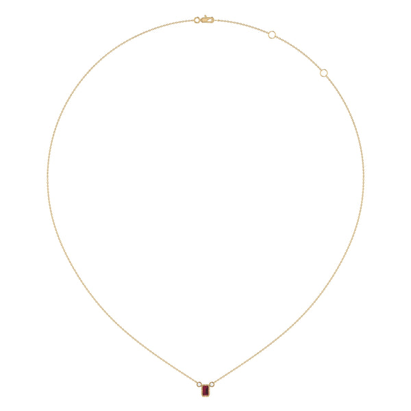 LuvMyJewelry Emerald Cut Ruby & Diamond Birthstone Necklace In 14K Yellow Gold