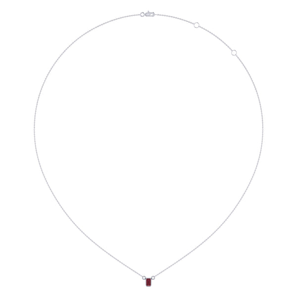 LuvMyJewelry Emerald Cut Ruby & Diamond Birthstone Necklace In 14K White Gold